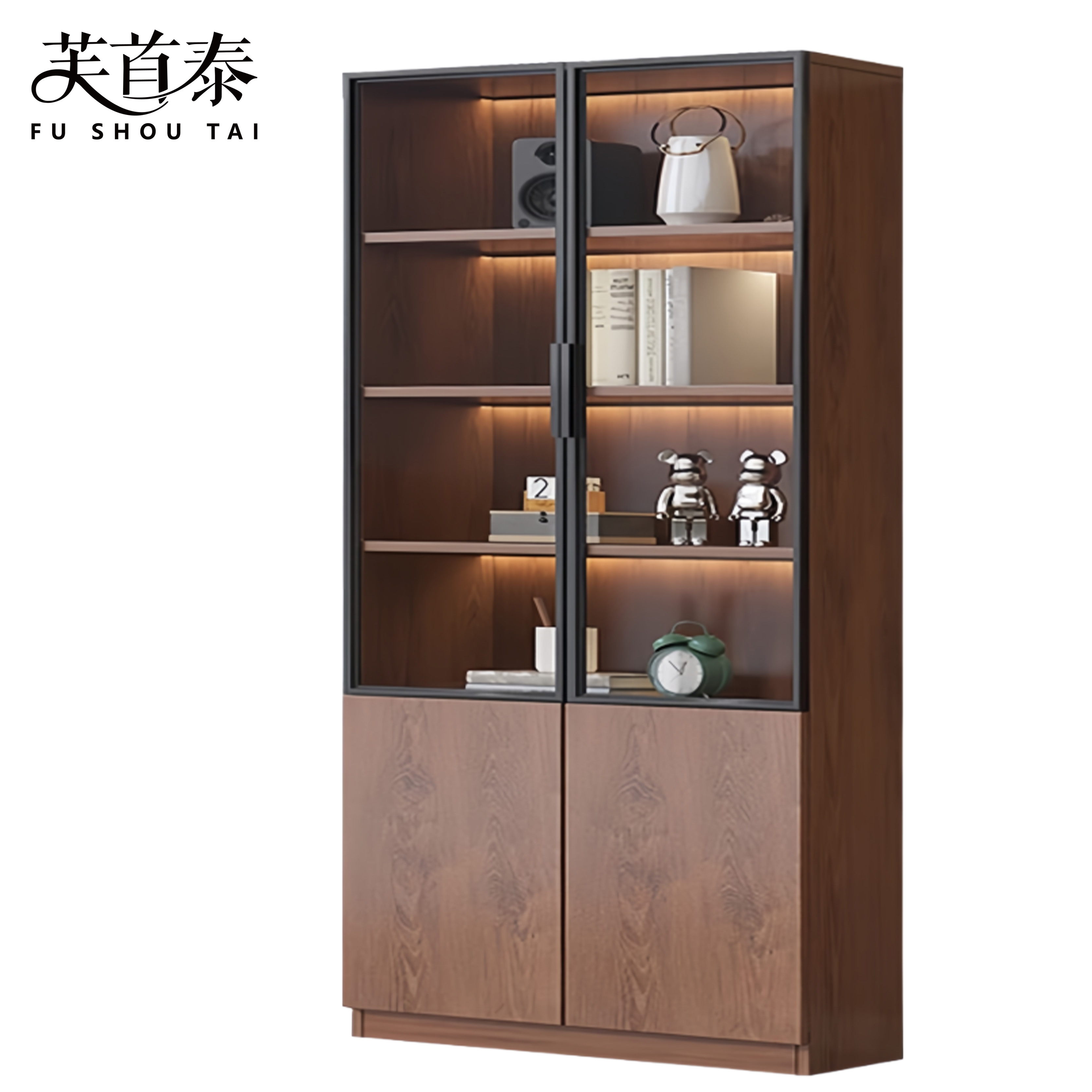 芙首泰玻璃门书柜双门双柜1000*320*2000mm个高清大图