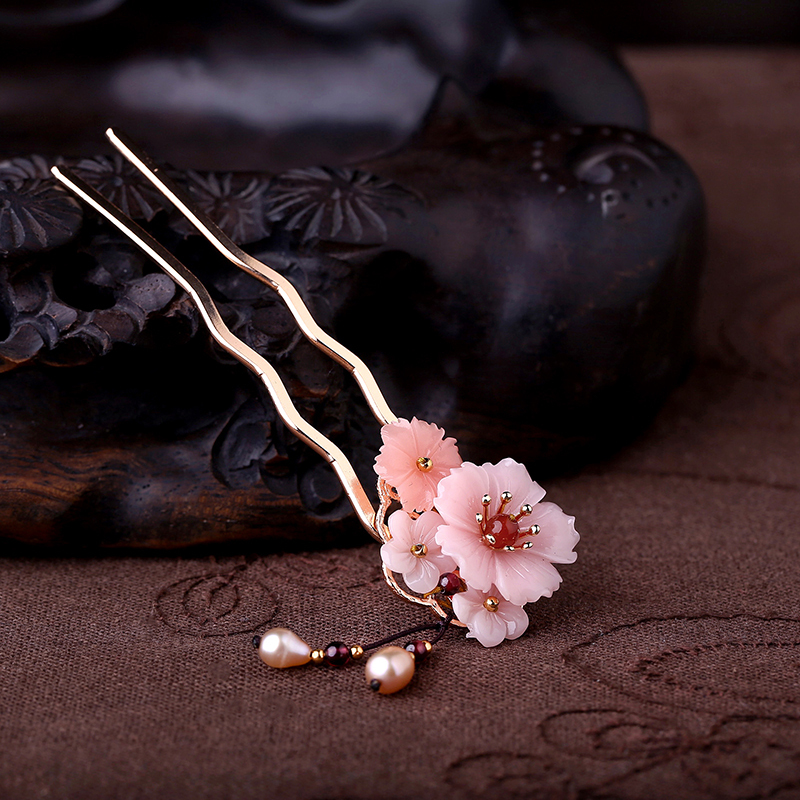 花语诗月u型禾服发簪女盘发森系汉服头饰女发饰品网红发钗古风小流苏