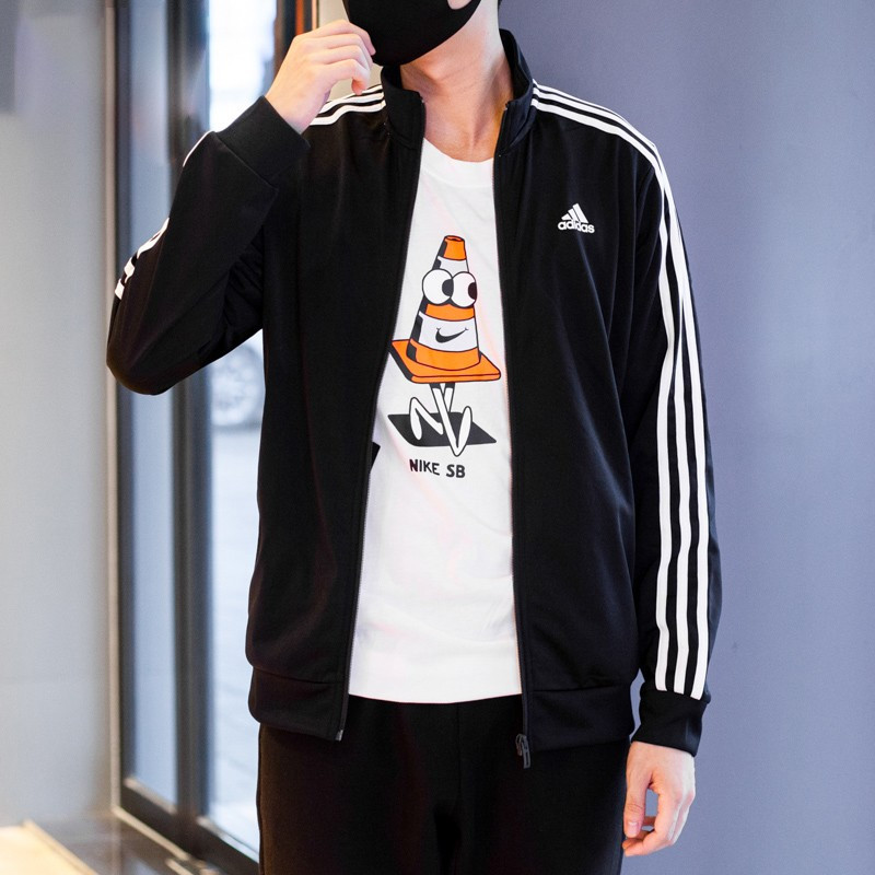 阿迪达斯adidas夹克男装运动服针织加厚防风休闲上衣学生立领开衫外套