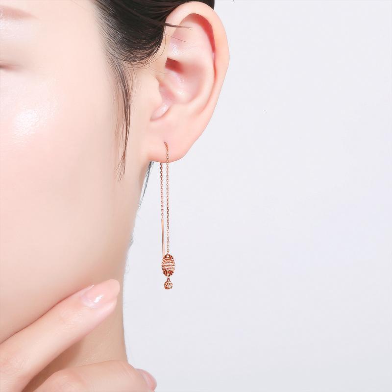 周六福18k金耳线女士款多彩正品au750玫瑰金时尚丝线造型彩金耳坠耳饰