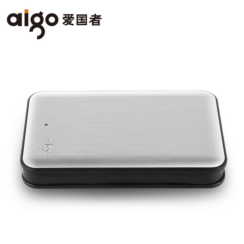爱国者(aigo)HD808 2T移动硬盘usb3.0高速硬盘 移动硬盘抗震防摔 不丢线 银灰色·