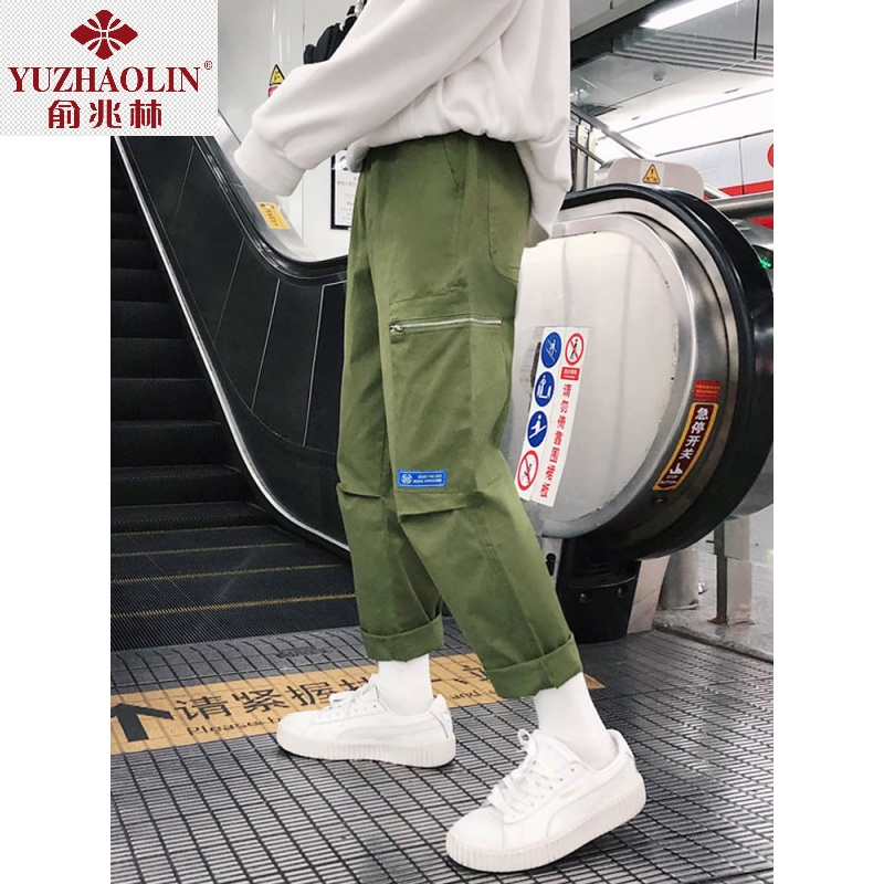 俞兆林（YUZHAOLIN）工装裤男潮牌宽松直筒休闲裤韩版ins男士九分裤春季潮流cargo裤子