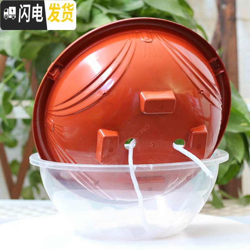 三维工匠花盆大号塑料透明罩懒人自动吸水花盆绿萝专用储水双层 大红340花盆+透明罩+棉绳 大花盆容器高清大图