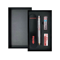 红环(rOtring)自动铅笔 专业绘图工具 金属笔身伸缩笔头800系列 银色0.5mm礼盒装