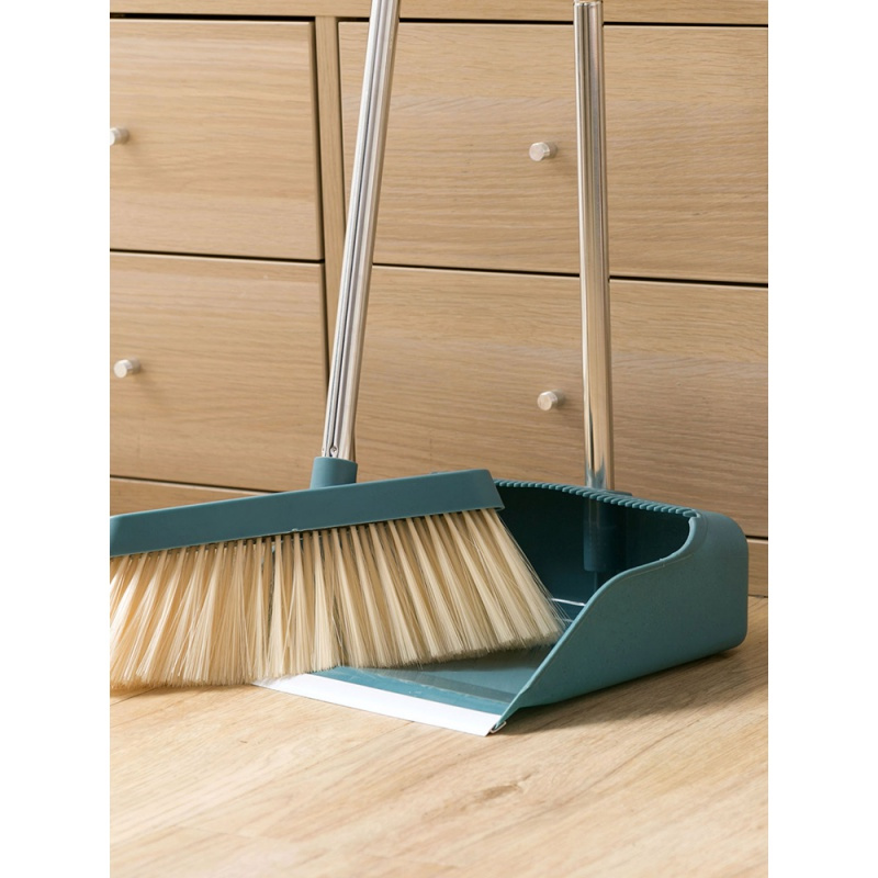 带刮齿扫把簸箕套装塑料扫地的扫帚家用卫生间笤帚畚斗组合深蓝