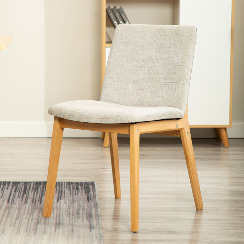 汐岩餐椅北欧家用现代简约书房椅子实木靠背办公桌椅酒店餐厅凳子轻奢 灰白－原木色木架欧洲A级榉木