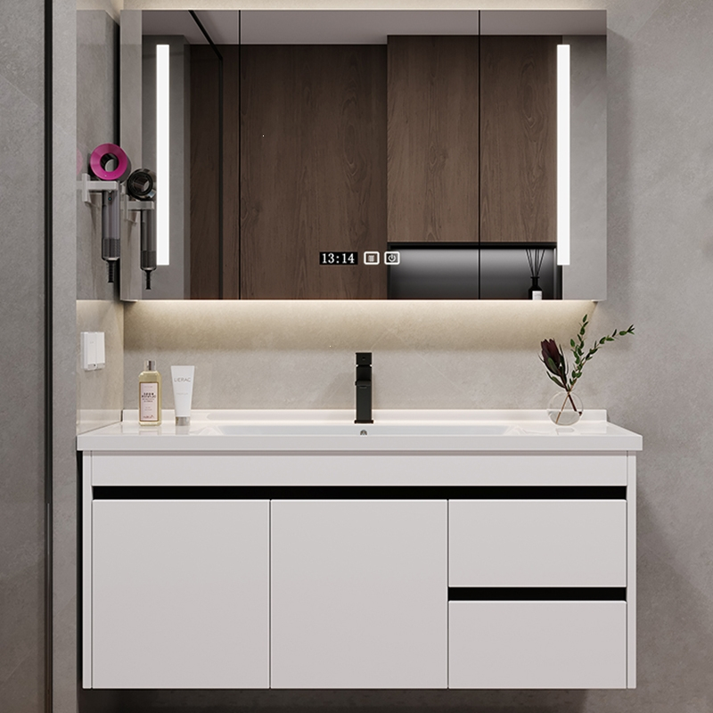 古达现代智能浴室柜组合卫生间陶瓷一体盆洗漱台洗手洗脸盆柜组合90