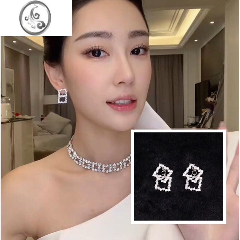 JiMi欧美法式复古极简个性ins方形水钻耳钉几何鞠婧祎同款网红耳环潮 方块耳钉一对