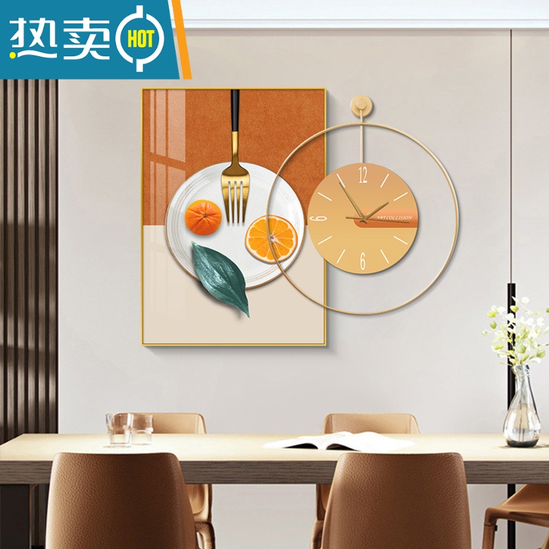 敬平餐厅装饰画现代简约时钟饭厅挂画组合客厅背景墙轻奢钟表壁画装饰画高清大图