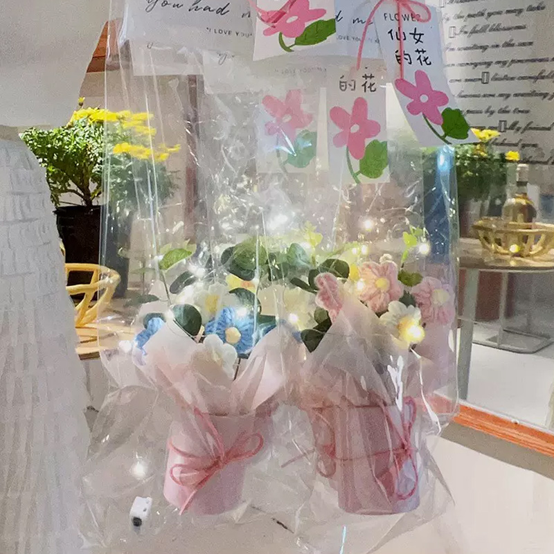 思唯美(sweet made) 母亲节编织永生花 15*40cm-5个装(泡芙抱抱桶+灯)高清大图