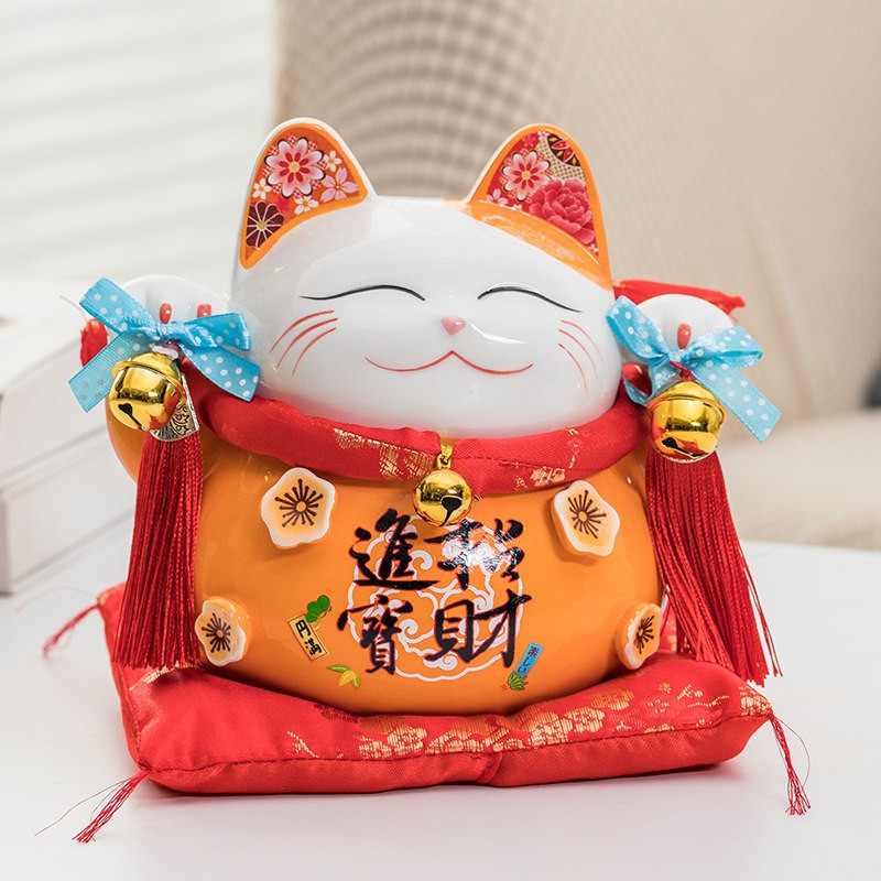 猫储摆件小号发财猫陶瓷家居储蓄罐存钱罐店铺开业创意礼品 三维工匠 6.5寸心心相印_336