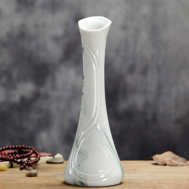 中国风小清新陶瓷花瓶摆件客厅插花装饰品家居创意中式水培干花器 三维工匠 扶风瓶/水墨高清大图
