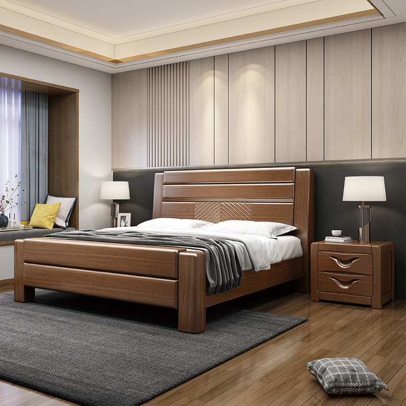 怡红院床胡桃木全实木床新中式双人床18米15m简约卧室轻奢储物高箱婚