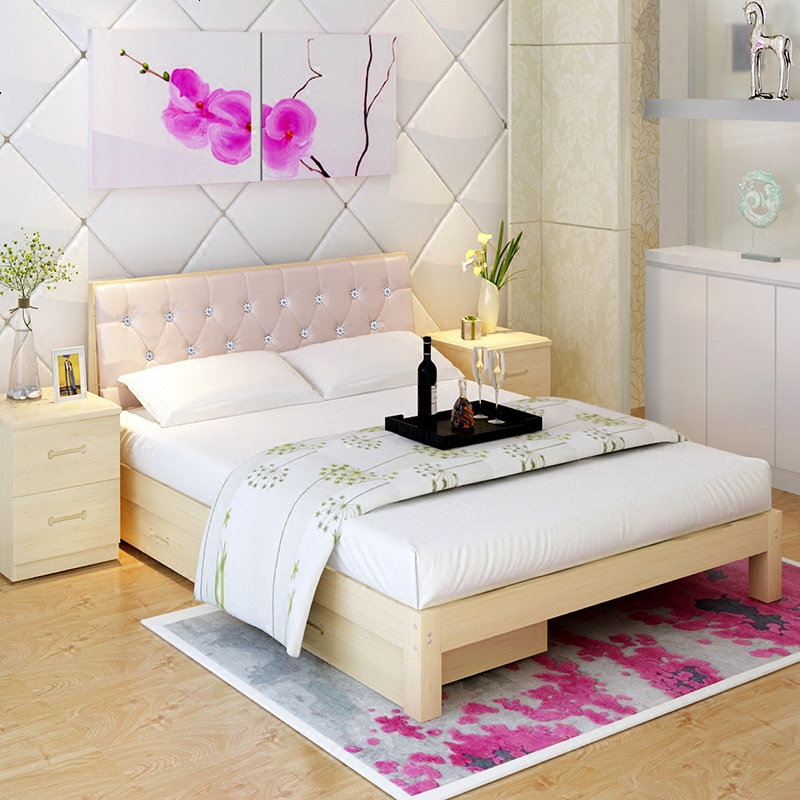 欧式实木床软靠床软包床头1.5米单人床1.8米双人松木床主卧室宿舍