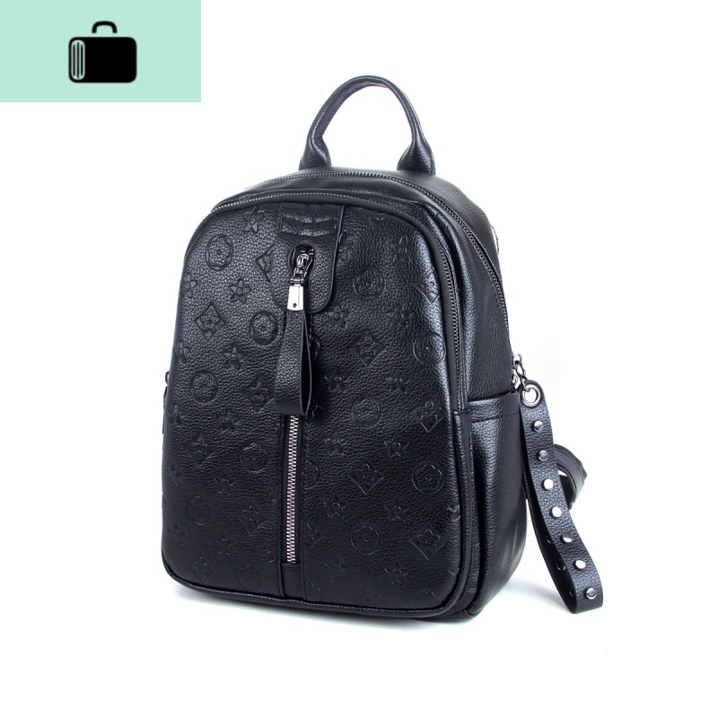 压花PU双肩包2020年新款时尚纯色百搭背包休闲韩版潮流学生书包NEW LAKE 黑色高清大图