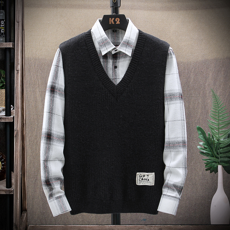 蒙洛里克男士秋冬季无袖毛衣背心青年马夹外穿内搭潮流坎肩马甲针织衫