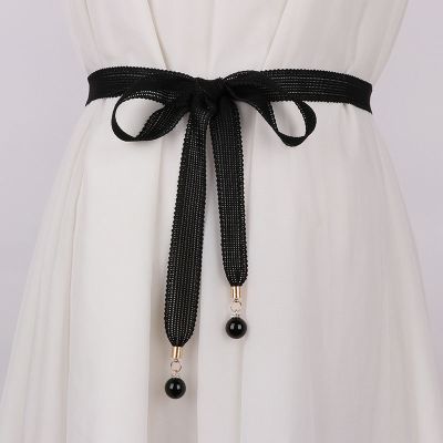 时尚百搭腰带女配裙子蝴蝶结装饰打结蕾丝腰绳收腰束腰绳裙带腰链 黑