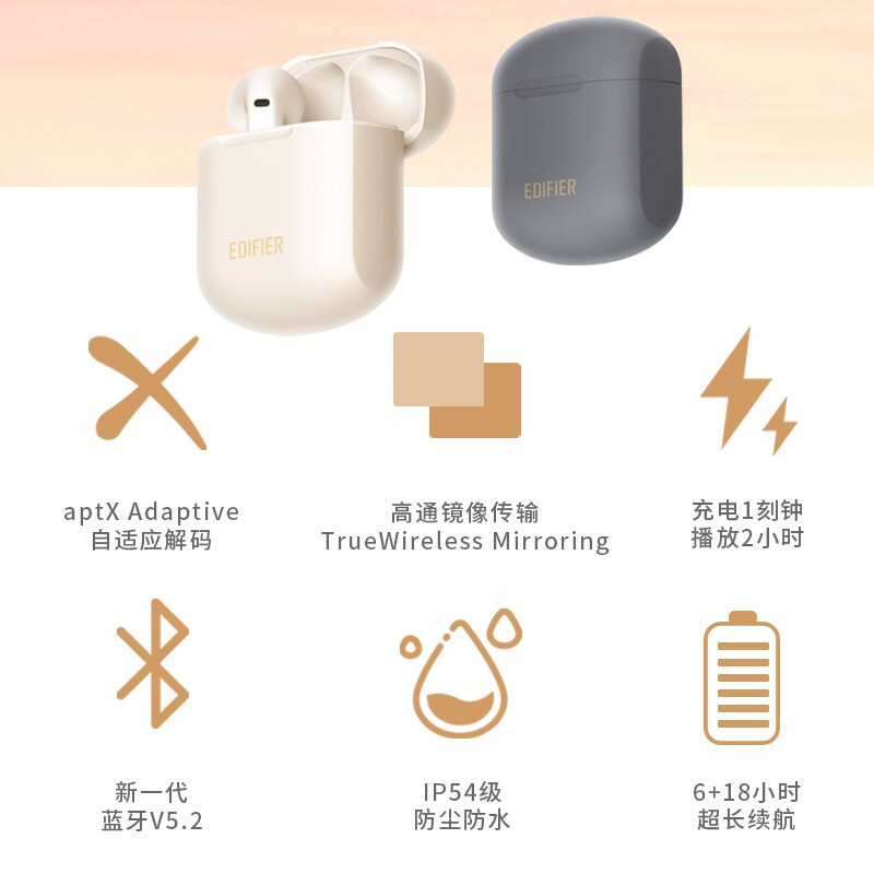 EDIFIER/漫步者(EDIFIER) LolliPods Plus 灰色款 真无线蓝牙耳机(赠太空鸭耳机套)
