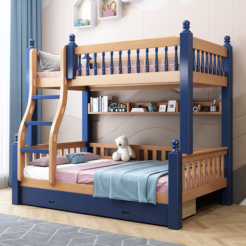 百冠环球 上下床胡桃木实木双人床美式高低上下铺子母床双层儿童床