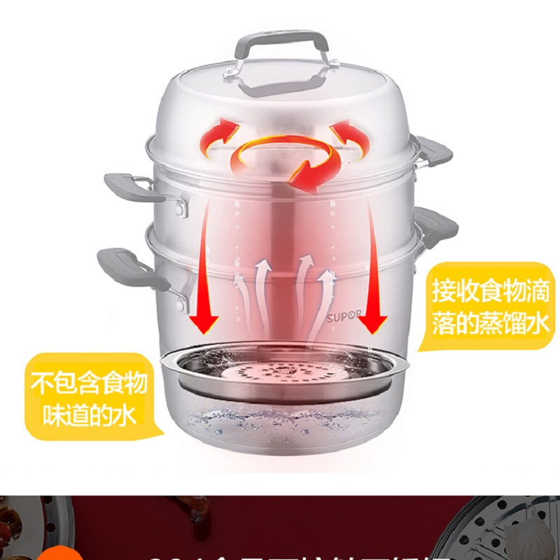 苏泊尔味鲜·不串味三层不锈钢复底蒸锅 26cm