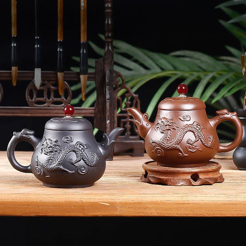 宜兴紫砂壶不锈钢内胆过滤泡茶茶壶功夫茶具单壶手工茶杯套装家用 棕色小藏龙石瓢壶(带滤网)