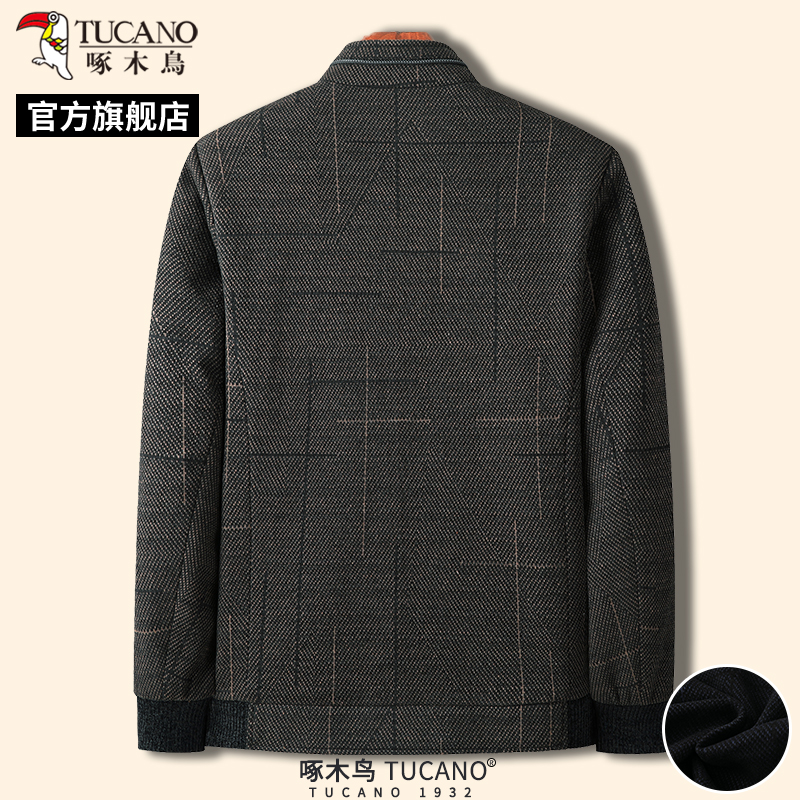 啄木鸟春季新款男士毛呢外套中年商务爸爸装休闲夹克衫立领上衣啄高清大图