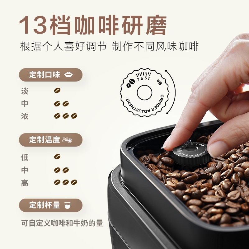 德龙(Delonghi)咖啡机家用全自动咖啡机原装进口意式现磨自动奶泡系统卡布奇诺美式咖啡触控操作E LattePlus高清大图