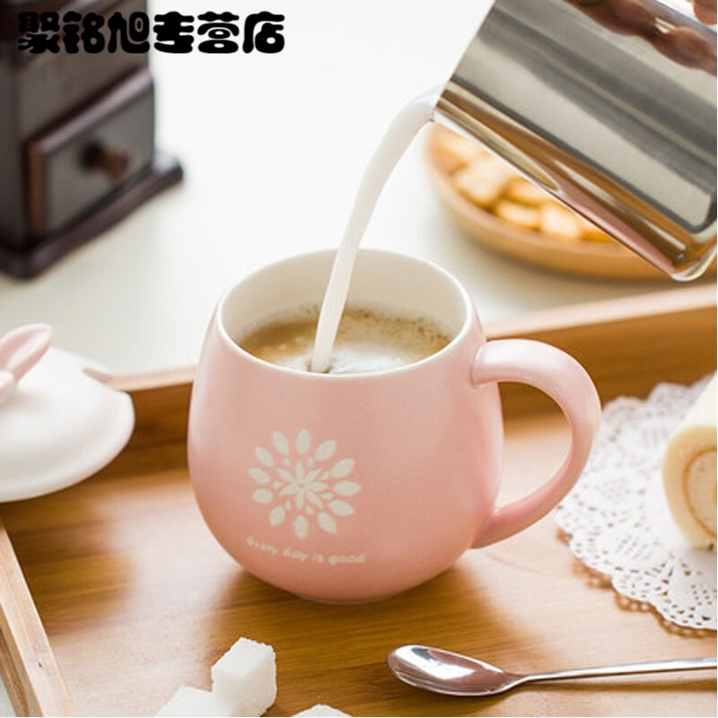 陶瓷杯早餐牛奶杯水杯咖啡杯马克杯带盖勺创意简约家用办公喝水杯子
