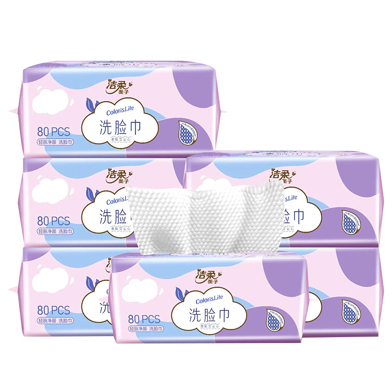 洁柔洗脸巾80抽*1层*6包柔韧厚实柔和亲肤JR308-24R包-6高清大图