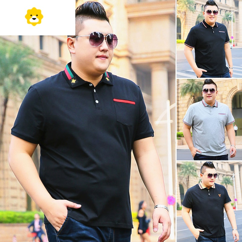 fishbasket新款薄肥佬短袖t恤翻领加肥加大休闲潮胖子大码男装polo衫