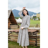 唐狮01秋季新款连衣裙长款碎花小清新仙女裙子宽松针织马甲套装 M 连衣裙杏色