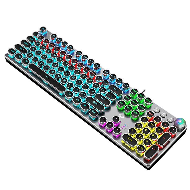 狼蛛F2068金属灰混光青轴-多功能电镀版S20黑有声鼠标+G91灰7.1耳机三件套键鼠套装