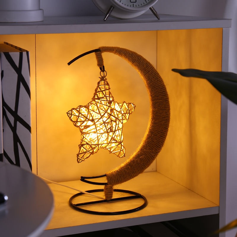 苏宁优购创意少女心ins宿舍床头浪漫编藤星星台灯led小夜灯送女友生日