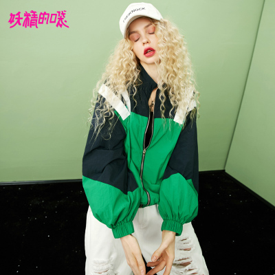妖精的口袋Y绿色秋款外套女撞色韩版基础款欧货上衣女J_1
