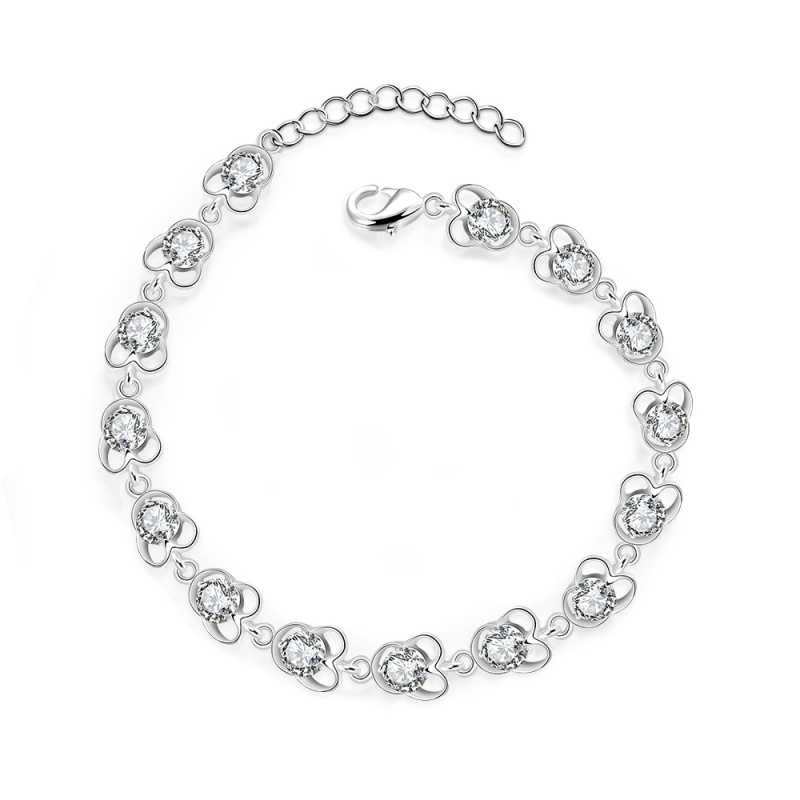 H375 Fashion Bracelet简约花朵锆石手链欧美外贸镀925纯银女首饰送女朋友七夕情人节礼物