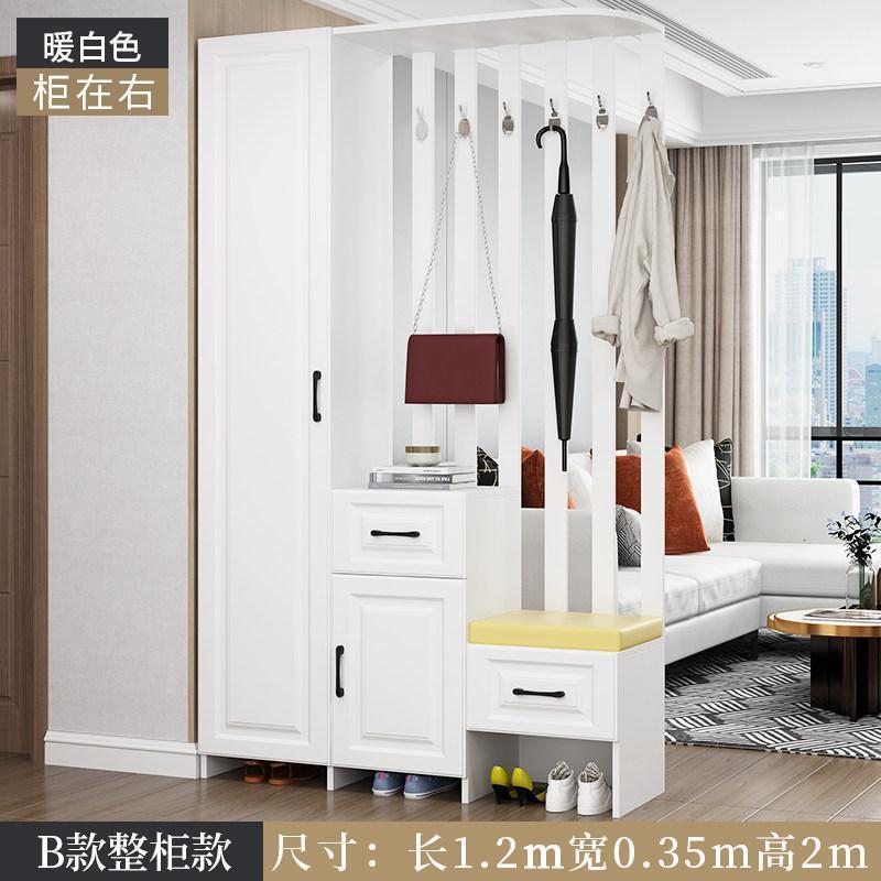 森美人酒柜现代简约屏风隔断柜客厅进入户玄关柜鞋柜一体轻奢装饰柜 B款整柜款暖白色-右坐凳组装框架结构