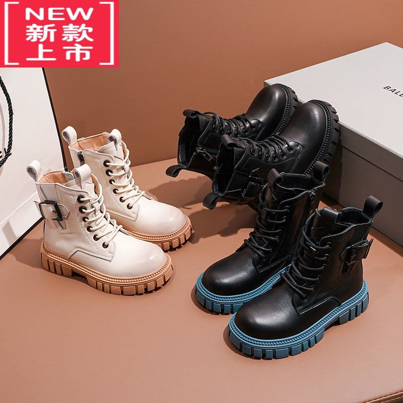 可莉允女童鞋马丁靴2022年秋冬季新款英伦风单短靴男童二棉加绒儿童靴子图片