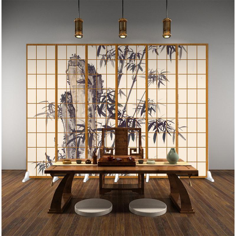 森美人日式仿木纹格子屏风隔断客厅现代简约双面移动布艺时尚可折叠折屏 西瓜红6扇防透宽2.4米