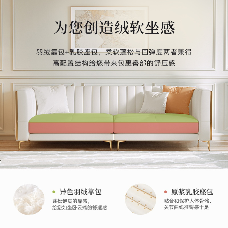 冬熊欧式风简约现代客厅小户型白色沙发高档轻奢美式真皮乳胶沙发