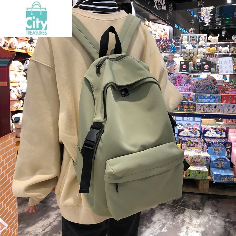 bangdou日系纯色时尚尼龙双肩包女书包女韩版高中轻便背包女大学生