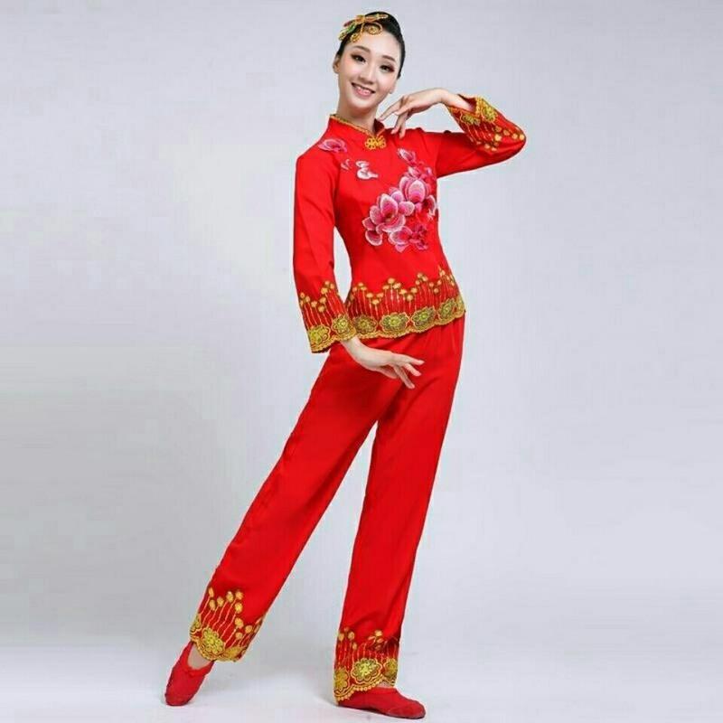 新款套装中老年秧歌服广场舞扇子舞女加大码中老年腰鼓服绿色新款秧歌