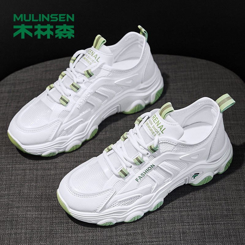 木林森女鞋夏季老爹鞋女款网面透气厚底百搭增高休闲运动鞋小白鞋报价