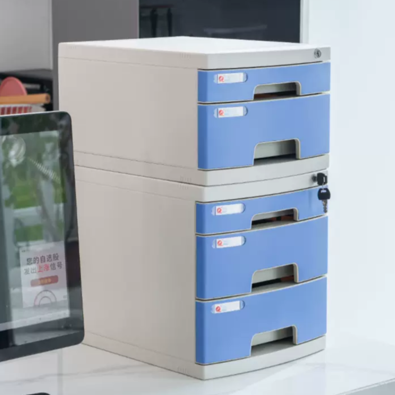 富强A4文件夹收纳盒带锁塑料文件盒抽屉式整理箱大五层高清大图