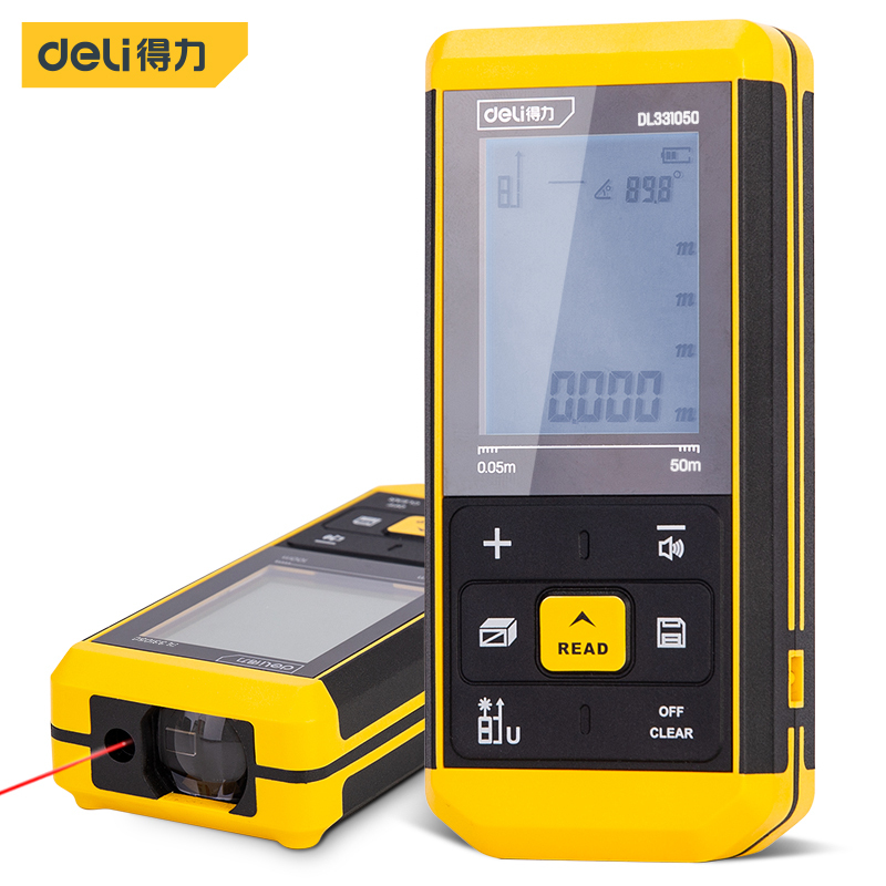 得力工具 DL331050 激光测距仪 大屏语音锂电(黄 ) 50m
