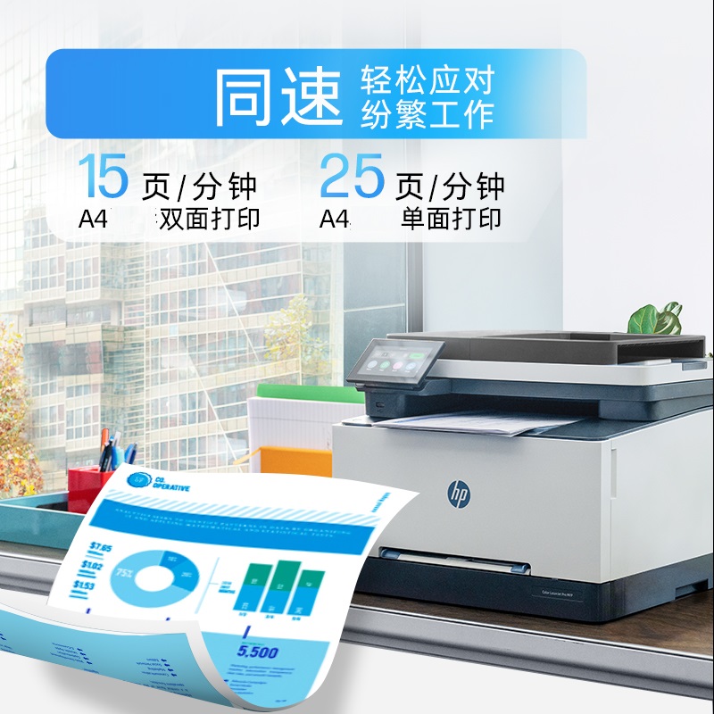 惠普(hp)3388fdn A4彩色激光多功能一体机 打印复印扫描传真四合一 自动双面 支持有线网络高清大图