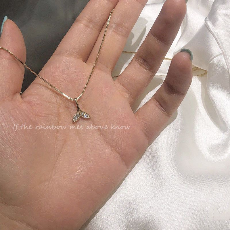 轻奢精致金色人鱼尾吊坠蛇骨项链女潮小众设计感ins冷淡风锁骨链 金色锆石鱼尾蛇骨链