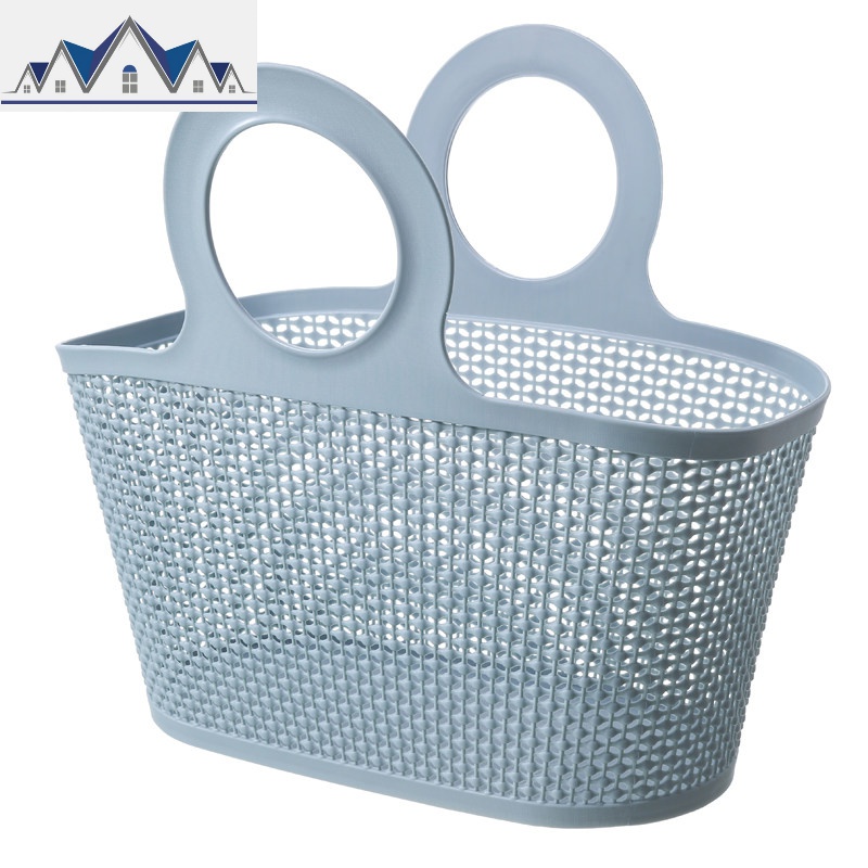手提洗澡篮塑料软篮子浴室沐浴蓝创意珠帘镂空浴筐桌面折叠收纳筐 三维工匠收纳篮 大号蓝
