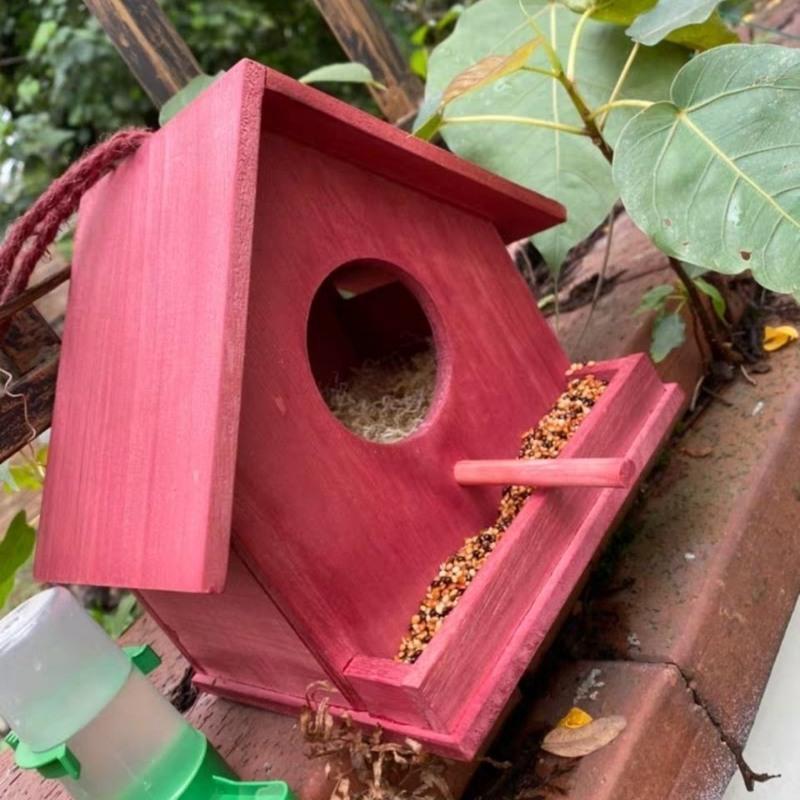 鸟屋户外鸟巢通巢鸟笼繁殖箱鸟窝鸟巢鹦鹉鸟窝保暖繁殖木质鸟房子圆形