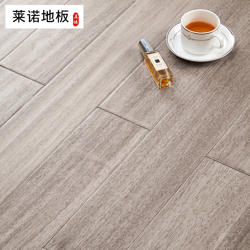 莱诺地板纯实木地热地板番龙眼锁扣适用地暖免龙骨免胶格丽斯冷色灰色手工擦色做旧厂家直销
