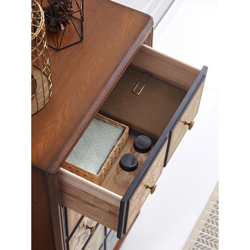 森美人美式复古玄关柜小户型客厅五斗柜创意彩绘储物柜实木厅收纳柜子高清大图